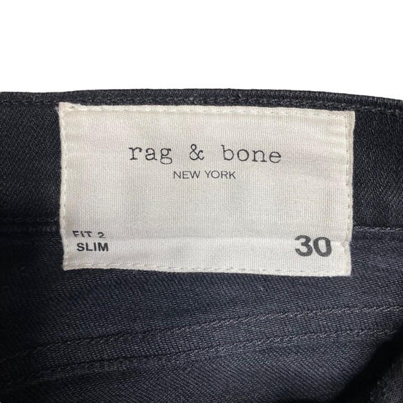 Rag & Bone Jeans Men's Size 30x33 Fit 2 Slim Leg Straight Button Fly Black Denim - Picture 7 of 11